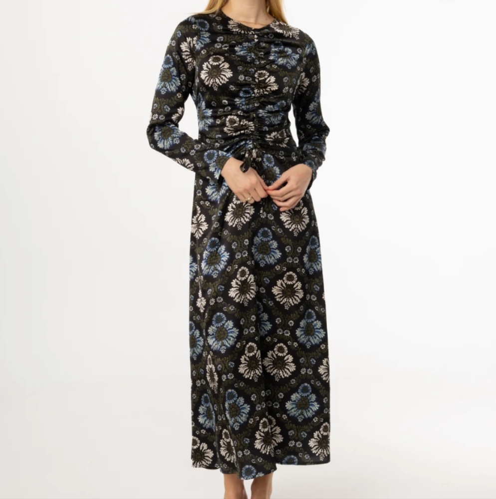 Floral Long Sleeve Maxi Dress - Black and Blue